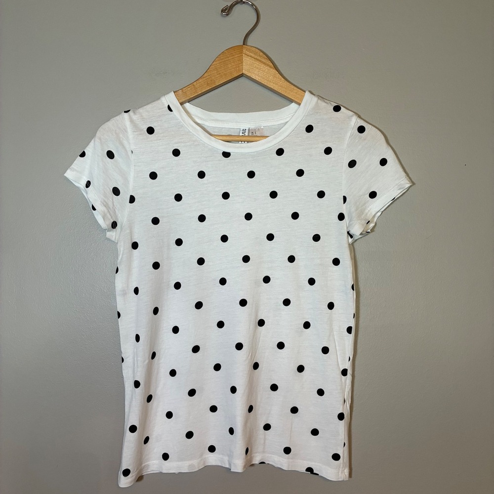 H&M Divided White Black Polka Dot Short Sleeve Crew Neck T-Shirt Womens Small